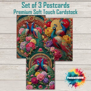 Paons colorés vibrants - jeu de cartes postales - Correspondants - Postcrossing - Echange - Art - Design unique
