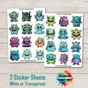 Happy Monsters - Ensemble d'autocollants - Happy Mail - Journal des indésirables - Album de coupures - Correspondant - Postcrossing