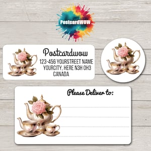 Etiquetas de remitente "La hora del té con una rosa" - Hojas de 30 pegatinas adhesivas - Amigos por correspondencia - Escritura de cartas - Tarjetas - Amigos