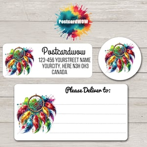 Etiquetas de remitente de atrapasueños multicolor - Hojas de 30 pegatinas adhesivas - Amigos por correspondencia - Escritura de cartas - Tarjetas - Amigos