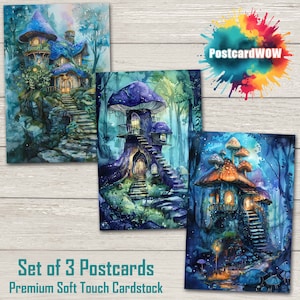 Maisons champignon - jeu de cartes postales - Correspondants - Postcrossing - Echange - Art - Design unique
