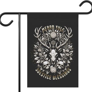 Yule Stag Banner || Celtic Norse Pagan || Merry Solstice Wreath || Winter Solstice Garden Flag || Viking Metal || Goth Witchy House Decor