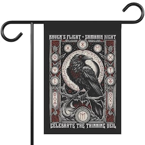 Samhain Night Banner || Celtic Norse Pagan || Halloween Garden Flag || Gothic Raven Banner || Viking Metal || Witchy Garden & House Banner
