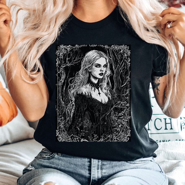 Rusalka || Woodland Nymph || Moonlit Echantress || Pagan Slavic Goddess || Dryad Hexe Witch || Mystical Vampire Unisex Cotton T-Shirt