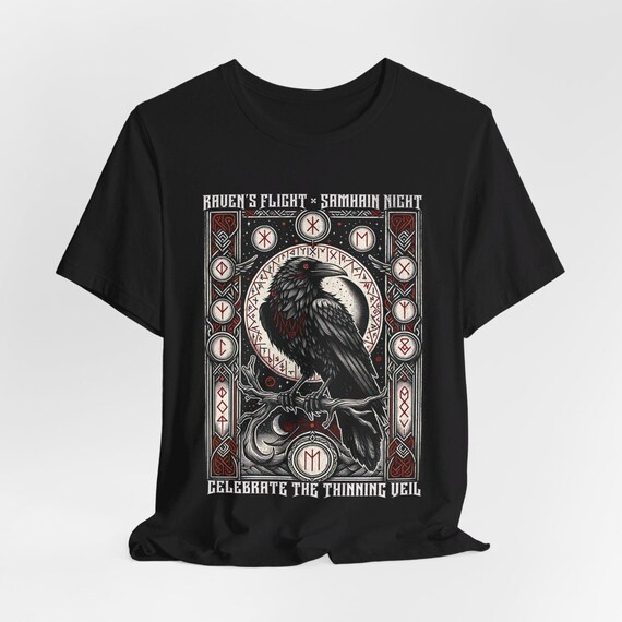 Samhain Night Raven T-Shirt: Celtic Norse Pagan Design