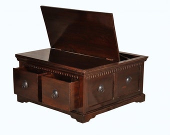 Table basse coffre meuble colonial 90x47x90cm