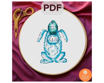 Kreuzstich-Muster Lustiger Hase mit Ostereiern Kaninchen Kreuzstich-Muster Tier Kreuzstich Kleine Tabelle Geschenk Ostern Niedliche Dekoration Kaninchenstickerei