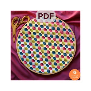 Pattern Rainbow Illusion chart Patchwork Modern cross stitch pattern Counted cross stitch Colorful design Illusion Sampler