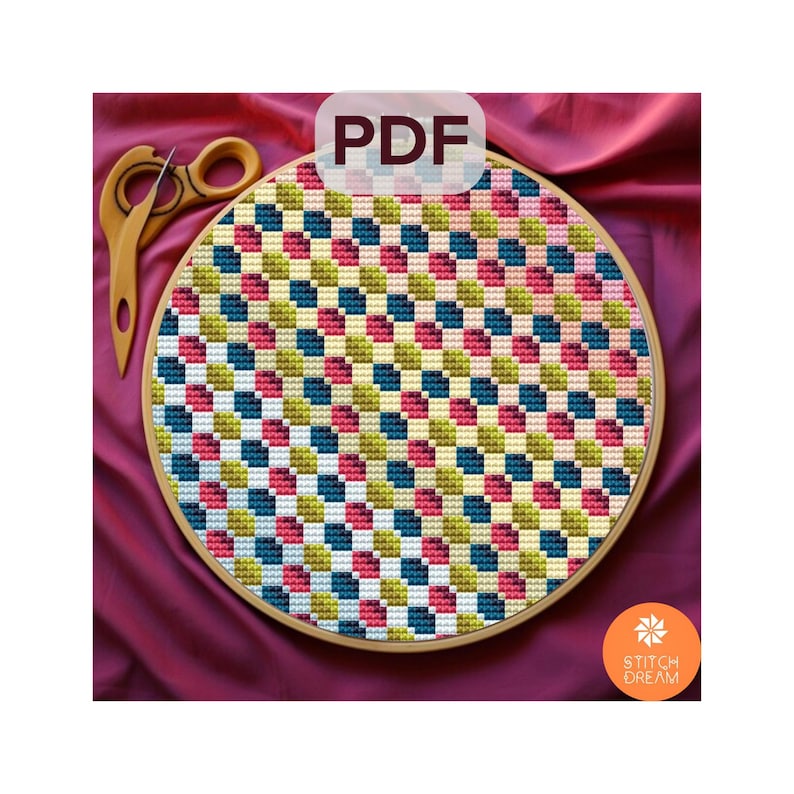 Schema Illusione Arcobaleno Schema Patchwork Moderno Punto Croce Punto Croce Contato Disegno Colorato Illusione Sampler immagine 1