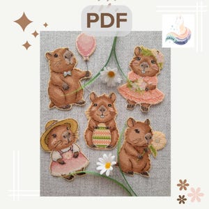 Patroon capibara kruissteek set van capibara met liefde Valentijnsdag x-stitch Counted x-stitch Moderne kaart Leuke capibara dierenkaart