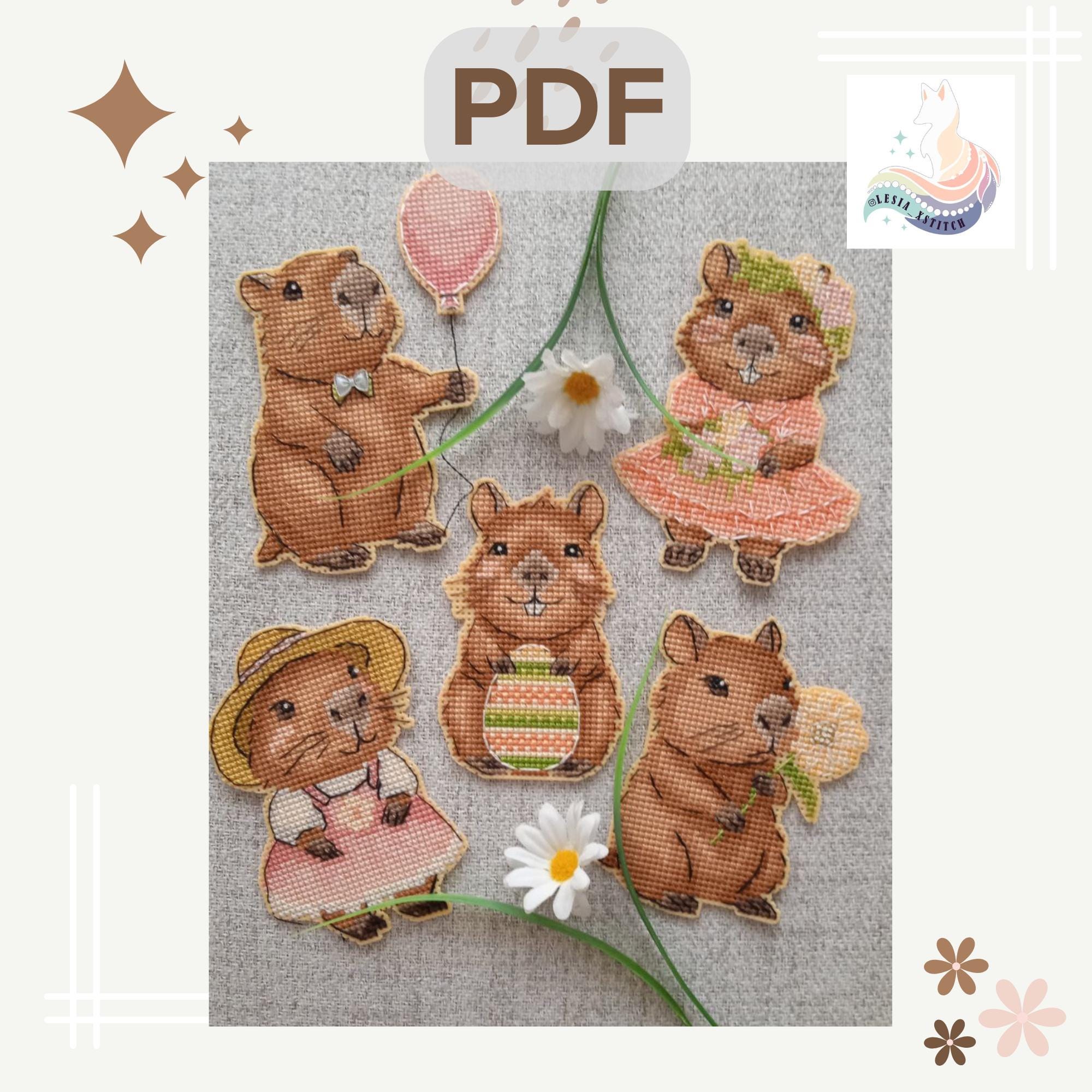 ハンドメイド　カピバラ　クロスステッチ完成品　刺繍 パターン カピバラ クロスステッチ セット カピバラからの愛をこめて