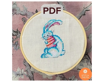 Pattern Easter Funny Bunny Cute Rabbit Cross Stitch Chart Bunny with Easter Egg Tiny Cross Stitch Holiday Gift Small Easter Bunny embroidery