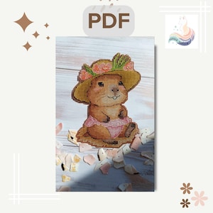 Pattern Capybara Cross Stitch PDF  Cute Capybara in Hat  Funny Animal Embroidery Design Kawaii capybara relaxing cross stitch Beach Siesta