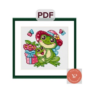 Patroon Kikkers kruissteek Leuke kikker x-stitch Getelde kruissteek Modern borduurwerk Dierenkaart Amfibie Vijver Leven Wiskunde