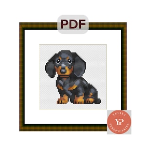 Patroon teckel puppy kruissteek schattige hond x-stitch getelde kruissteek moderne kaart patroon hondenliefhebber portret hond dierenkaart