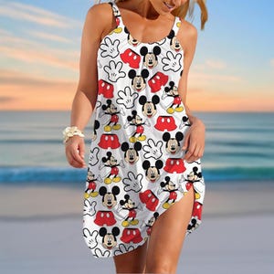 Mickey Sling Summer Dress, Mickey Mouse Women Dress, Long Sleeve Dress, Disneyland Dress Women, Disney Trip Beach Dress For Her