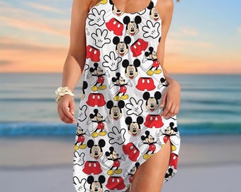 Mickey Sling Sommerkleid, Mickey Mouse Frauen Kleid, Langarm Kleid, Disneyland Kleid Frauen, Disney Trip Strand Kleid für Sie