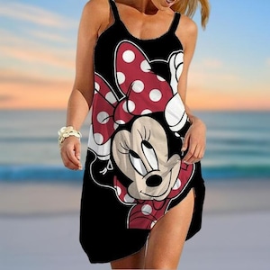 Minnie Mouse Women Dress, Disney Mouse Family Sling Summer Dress, Disney 2025 Trip Beachwear, Funny Cartoon Clothes, Summer Gifts