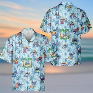Lilo & Stitch Disney Hawaiian Shirt, Disneyland Trip Button Shirt, Funny Stitch Hawaii Shirt, Cartoon Aloha Shirt For Family Trip 2025