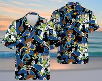 Toy Story Hawaiian Shirt, Buzz Lightyear Woody Forky Beach Shirt, Disney Vacation Button Up Shirt, Pixar Summer Shirt for Men Women