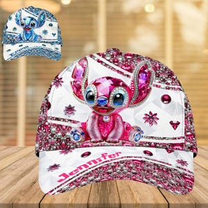 Personalized Stitch Angle Classic Cap, Lilo & Stitch Baseball Cap, Disney Trip Women Cap, Funny Cartoon Classic Hats For Vacation