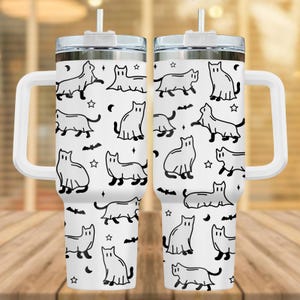 Geisterkatzen-Halloween-Becher 40 Unzen, schwarze Katze-isolierter Becher, niedlicher Boo-Becher-Becher, gruseliger Jahreszeit-Wasser-Becher, lustige Halloween-Geschenke