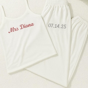 Embroidered Mrs. Pajama Set, Mrs Tank & Joggers, Bridal Pjs, Bride Pajamas, Mrs. Set, Bridal Shower Outfit, Engagement Gift for Her