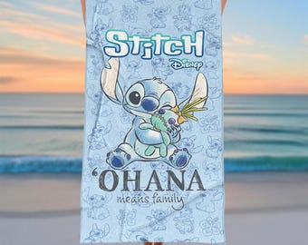 Stitch Summer Bath Towel, Ohana Means Family Towel, Lilo and Stitch Beach Towel, Disney Character Swim Towel, Disney Baby/Her Gift