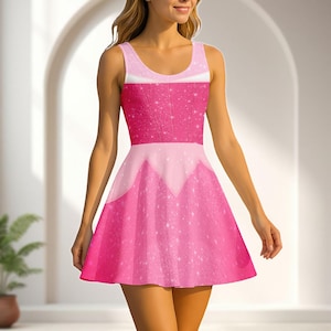 Princess Aurora Skater Dress, Disney Pink Princess Cosplay Women Dress, Disneybound 2025 Costume, Halloween Party Comfort Dress