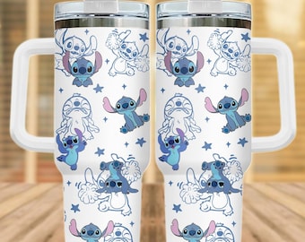 Vaso Ohana de Stitch de 40 oz, divertido vaso de acero inoxidable de Stitch, vaso de agua con temática de viaje a Disneyland, vaso para fans de Lilo y Stitch, regalo de dibujos animados para niños