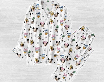 Mickey And Friends Pajamas Set, Disney Characters Women Pajamas, Matching Family Pajamas Set, Mickey Head Pjs, Cute Cartoon Sleepwear
