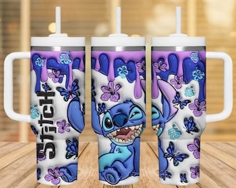 Vaso divertido de Stitch de 40 oz, vaso de agua Ohana Means Family, vaso térmico Stitch Aloha, vaso de viaje a Disneyland, taza de amor de dibujos animados