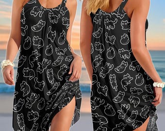 Black Cat Print Ruffle Dress, Spooky Gothic A-line Sundress - Etsy