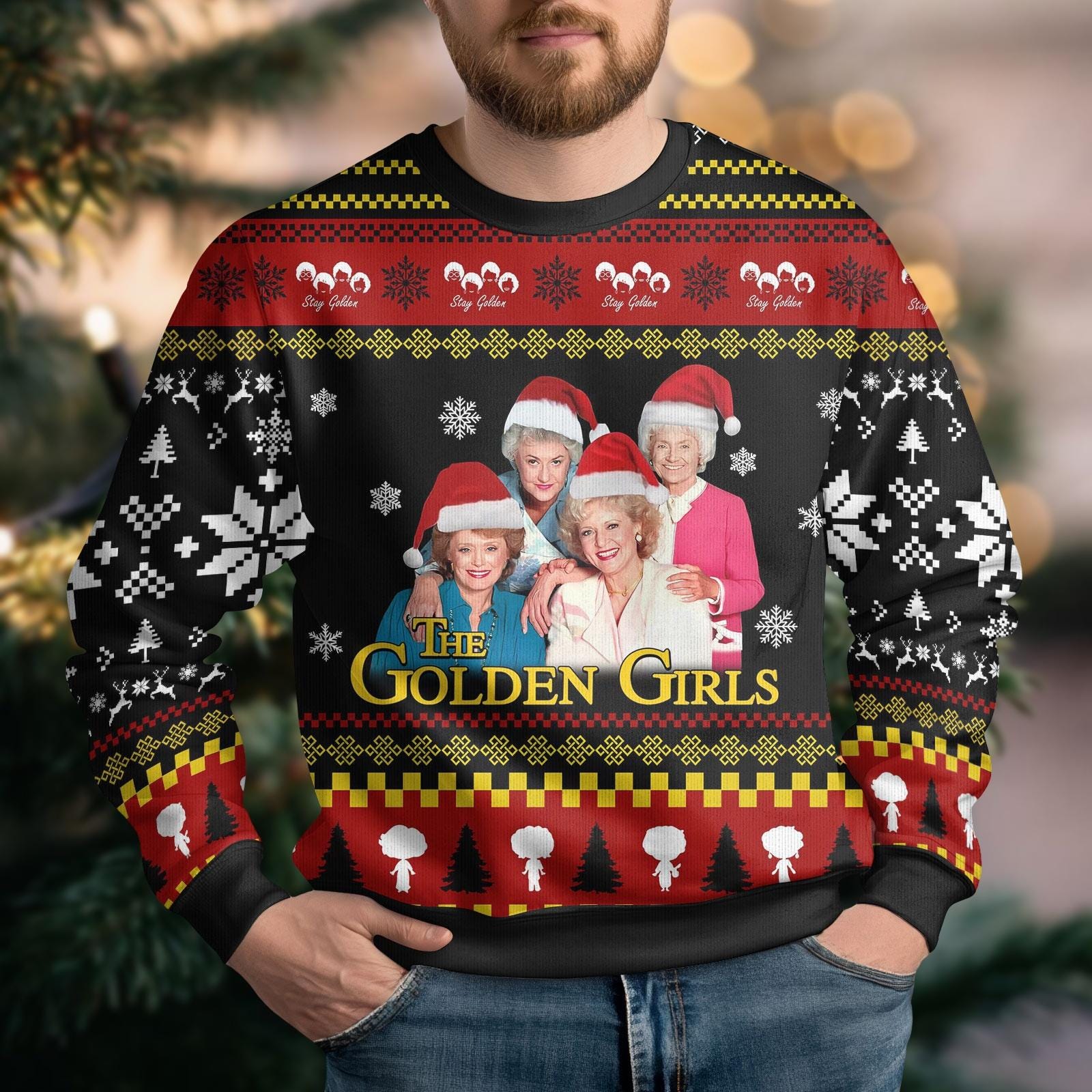 Discover The Stay Golden Christmas Ugly Sweater, Stay Golden Christmas Sweatshirt, Squad Golden Holiday Sweater, Retro Movie Jumper For Friend