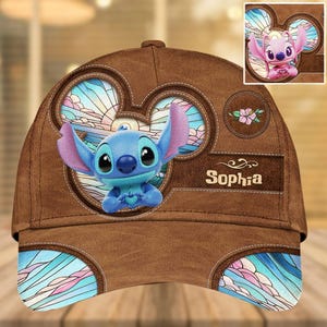 Personalized Stitch/Angel Classic Cap, Disneyland Baseball Cap, Disney Trip 2025 Hat, Cute Lilo & Stitch Classic Hat, Cartoon Cap Men
