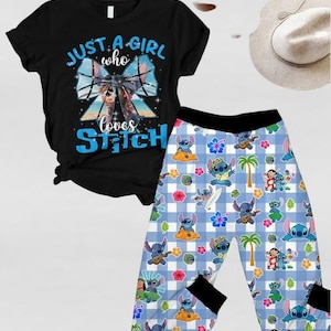 スティッチが大好きな女の子のTシャツ、スティッチのパジャマセット、ディズニーランドバケーションパジャマ、リロ＆スティッチのショートパンツ、漫画のパジャマレディース