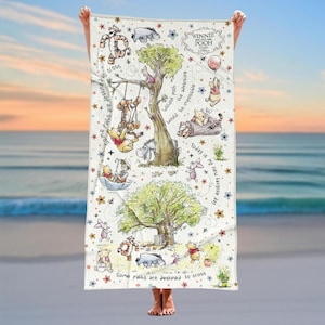 Winnie the Pooh Pool Towel, Disney Bath Towel For Beach Trip 2025, Cute Pooh And Friends Towel, Cartoon Soft Bath Towel For Her/Kids