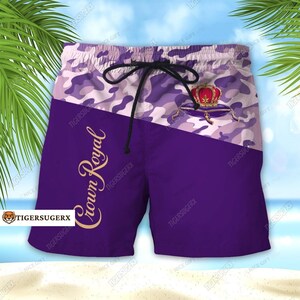 Crown Royal herenshort, Crown Royal shorts, Crown Royal Beach Shorts, Whiskey zwemshort, Crown Royal zomerbroek, Vaderdagcadeau