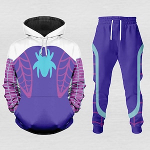 Felpa con cappuccio e pantaloni da jogging viola da cosplay di Spider Gwen, felpa con cappuccio da Gwen Stacy, costume da Spidey, costumi da supereroe Disney, felpa di Halloween 2025