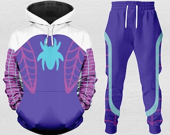 Sudadera con capucha morada de Spider-Gwen para cosplay, sudadera con capucha de disfraz de Spidey de Gwen Stacy, trajes de superhéroe de Disney, sudadera de Halloween 2025