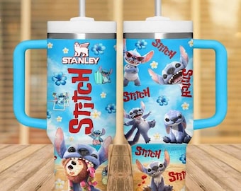 Stitch Tumbler 40oz With Handle, Stitch Movie 2025 Tumbler, Funny Cartoon Insulated Tumbler, Disneyland Water Tumbler, Summer Gifts