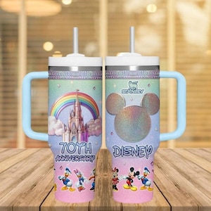 Kubek Disney 70th Anniversary Tumbler 40oz, Kubek Mickey Minnie Tumbler, Kubek na wodę Magic Castle Rainbow, Prezent dla fanów Disneya