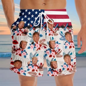 Strandshort met Amerikaanse vlag, herenshort US Patriotic Pride, bloemen zomerbroek, grappige zwembroek troef, vakantiecadeau voor hem