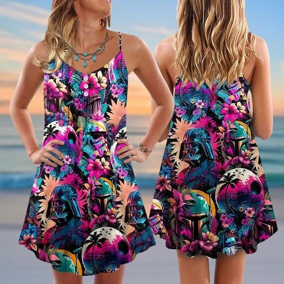 Star Wars Tropical Spaghetti Strap Dress, Darth Vader Women Dress, Neon  Disney Casual Dress, Galaxy's Edge Dress, Vacation Beachwear - Etsy
