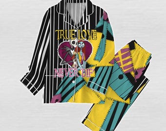 Pijama de pareja de Jack y Sally, pijama de vacaciones de Skellington, pantalones de pijama de Pesadilla antes de Navidad, pijamas de amor, regalos a juego para parejas