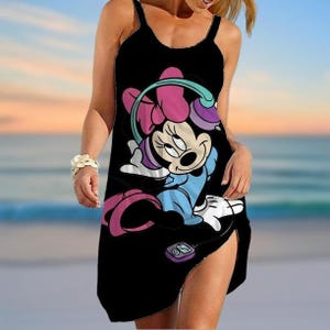 Minnie Sling Summer Dress, Minnie Mouse Women Dress, Long Sleeve Dress, Disneyland Dress Women, Disney Trip Beach Dress For Mom