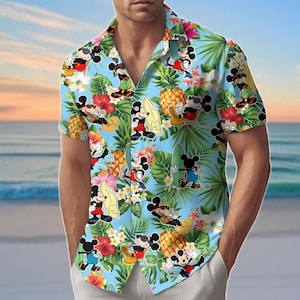 Mickey Tropical Button Shirt, Mickey Mouse Hawaiian Shirt, Beach Shorts Men, Disneyland Aloha Shirt, Mickey Minnie Shirt, Summer Pants