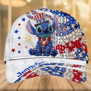Cappellino classico Stitch per il 4 luglio, cappellino da baseball Disney personalizzato per il 4 luglio, cappelli con bandiera USA, Giorno dell'Indipendenza, cappellino con stelle americane, regalo patriottico