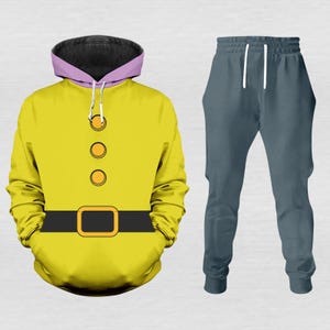 Dopey Dwarf Halloween Hoodies, Disney Dwarf Cosplay Costume, Funny Cartoon Jogger Pants, Disney Halloween Matching Outfit For Holiday