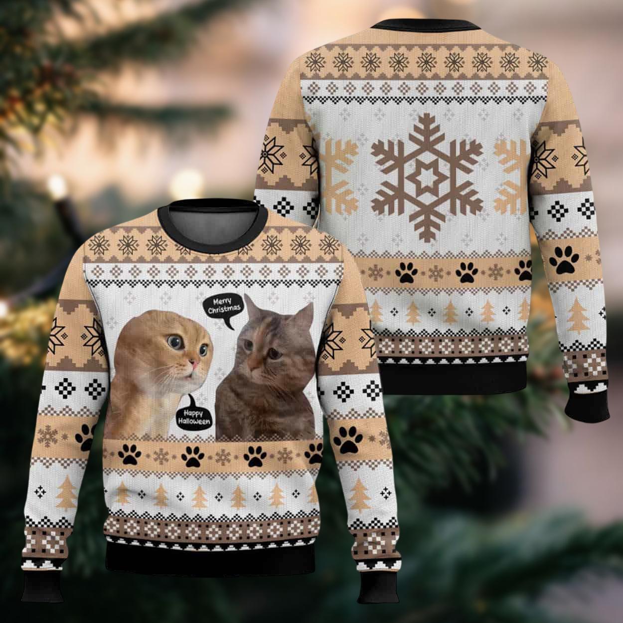 Pull 'Chat Noir Poussant Le Sapin' - Sweatshirt Humour Noël, 241 G, Coupe Classique, Cadeau Fan De Chats